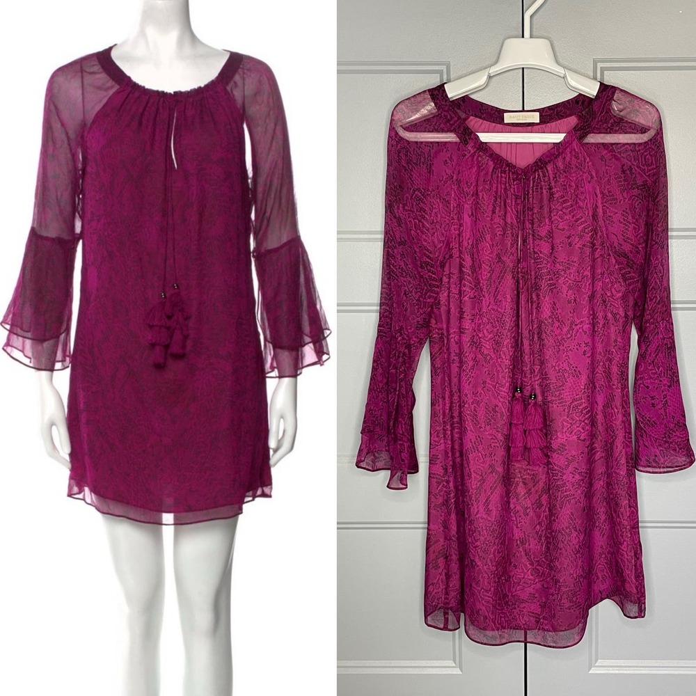 Ramy Brook Silk Pink Shift Dress Snake Print Fully Lined Body Tassel Size Small